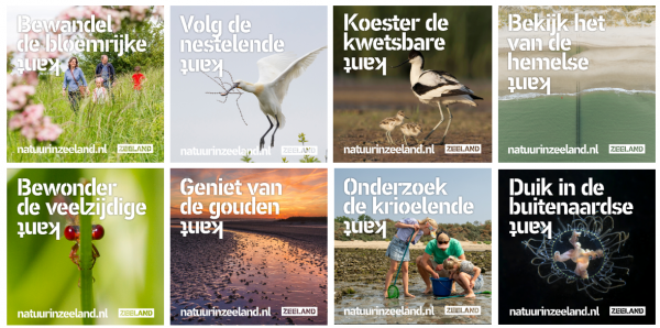 collage van diverse reclame uitingen met mooie beelden en pakkende teksten