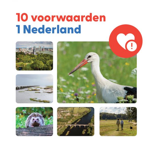 Manifest waarin met beelden 10 voorwaarden geduid worden voor 1 Nederland