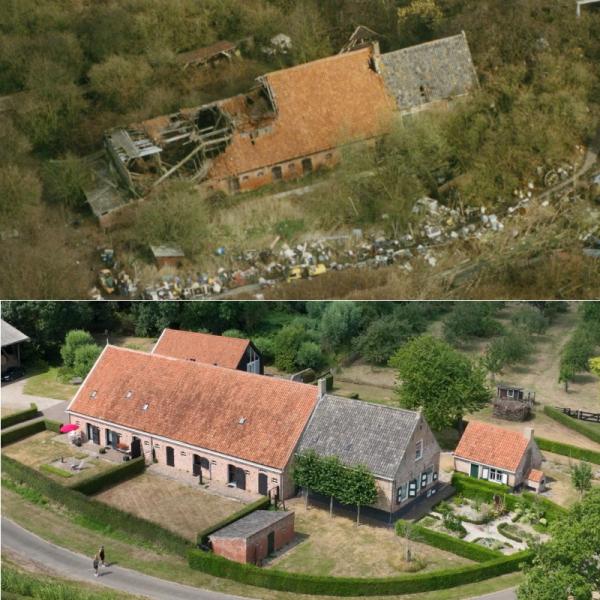 Hoeve van der Meulen oud vs nieuw luchtbeeld