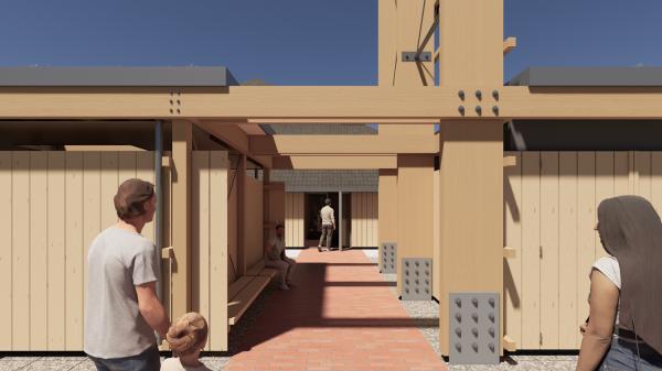 Doorkijkje naar de nieuwe entree bezoekerscentrum Saeftinghe