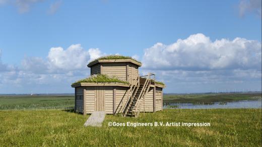 Artist impression nieuwe vogelkijhut Saeftinghe