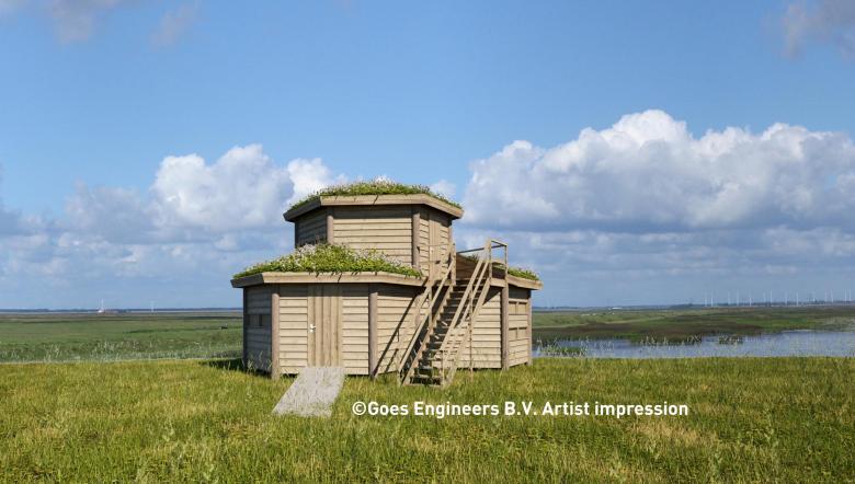 Artist impression nieuwe vogelkijhut Saeftinghe