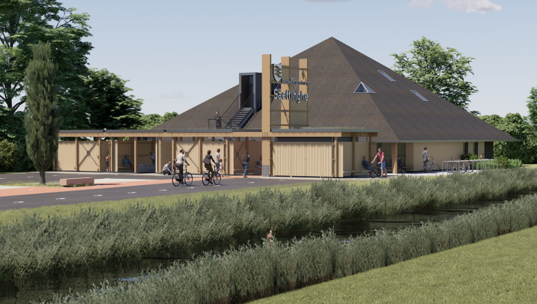 Artist impression van het vernieuwde bezoekerscentrum Saeftinghe