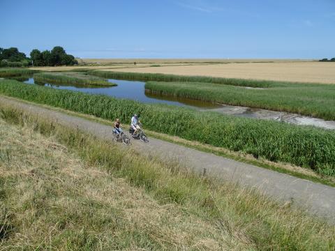 Fietsen fietsen door het landschap van Inlagen Noord Beveland