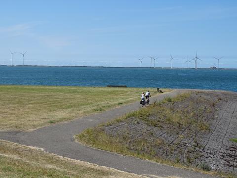 Fietsen fietsen door het landschap van Inlagen Noord Beveland