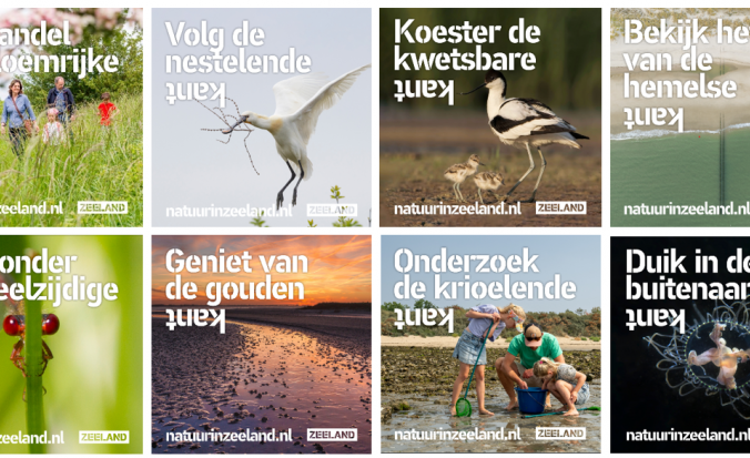 collage van diverse reclame uitingen met mooie beelden en pakkende teksten